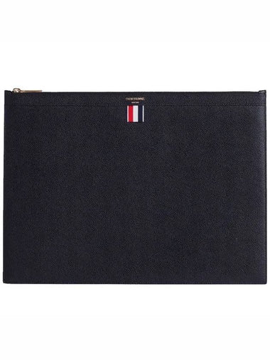 Pebble Grain Leather Large Zipper Laptop Holder Black - THOM BROWNE - BALAAN 1