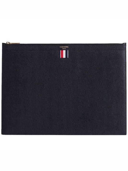 Pebble Grain Leather Large Zipper Laptop Holder Black - THOM BROWNE - BALAAN 1