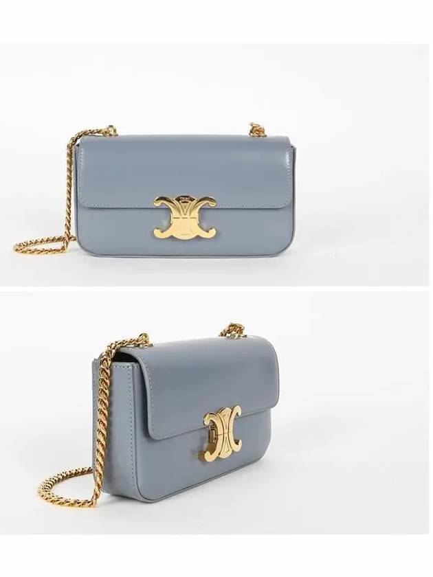 Triomphe Shiny Calfskin Shoulder Bag Blue Grey - CELINE - BALAAN 3