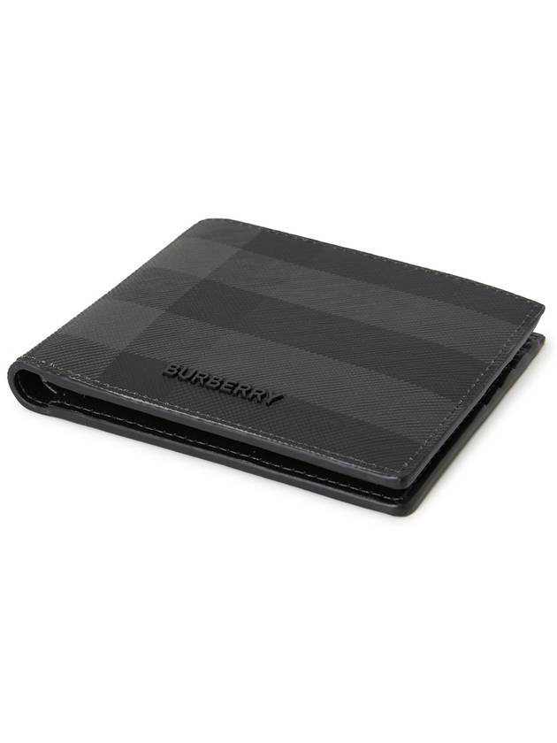 Check And Leather Half Wallet Charcoal - BURBERRY - BALAAN 4