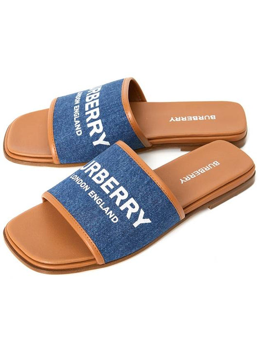 Logo Print Denim Slipper Sandals Blue - BURBERRY - BALAAN 2