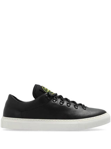 S0101 Logo Lace-Up Leather Low Top Sneakers Black - STONE ISLAND - BALAAN 1