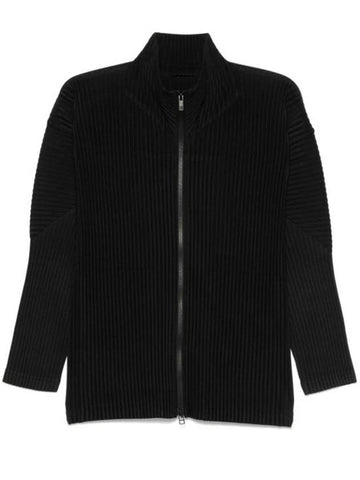 Pleats Zip-Up Cardigan Black - ISSEY MIYAKE - BALAAN 1