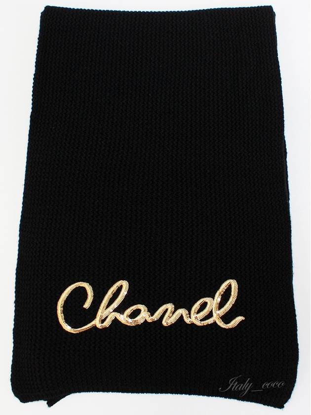 22A Logo Cashmere Muffler Black AA8312 - CHANEL - BALAAN 3