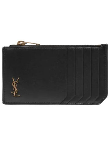 Monogram Zipper Card Case Black Wallet - SAINT LAURENT - BALAAN 1