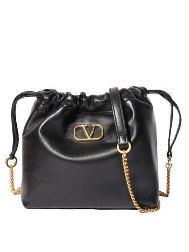 V Logo Signature Leather Bucket Bag Black - VALENTINO - BALAAN 1