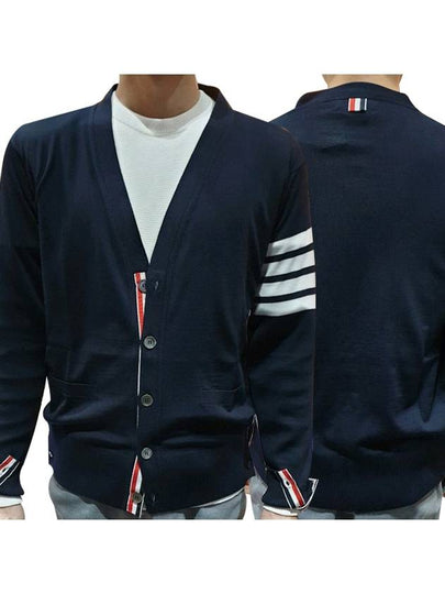 Men's Sustainable Classic Diagonal Wool Cardigan Navy - THOM BROWNE - BALAAN 2