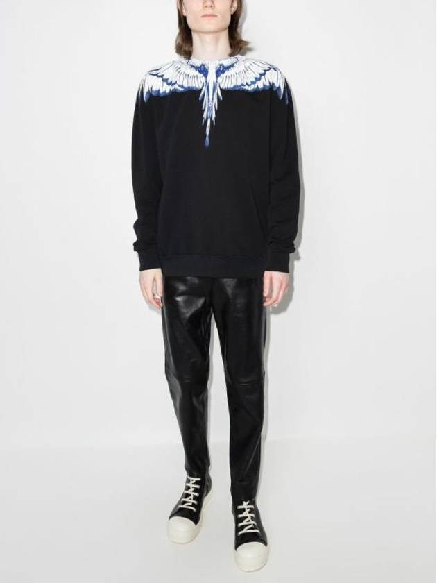 Icon Wing Print Crew Neck Sweatshirt Black Blue - MARCELO BURLON - BALAAN 9