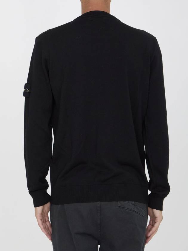 Logo Patch Crewneck Virgin Wool Knit Top Black - STONE ISLAND - BALAAN 5