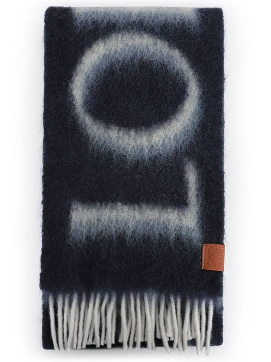 Logo Fringe Wool Mohair Scarf Navy Grey - LOEWE - BALAAN 2