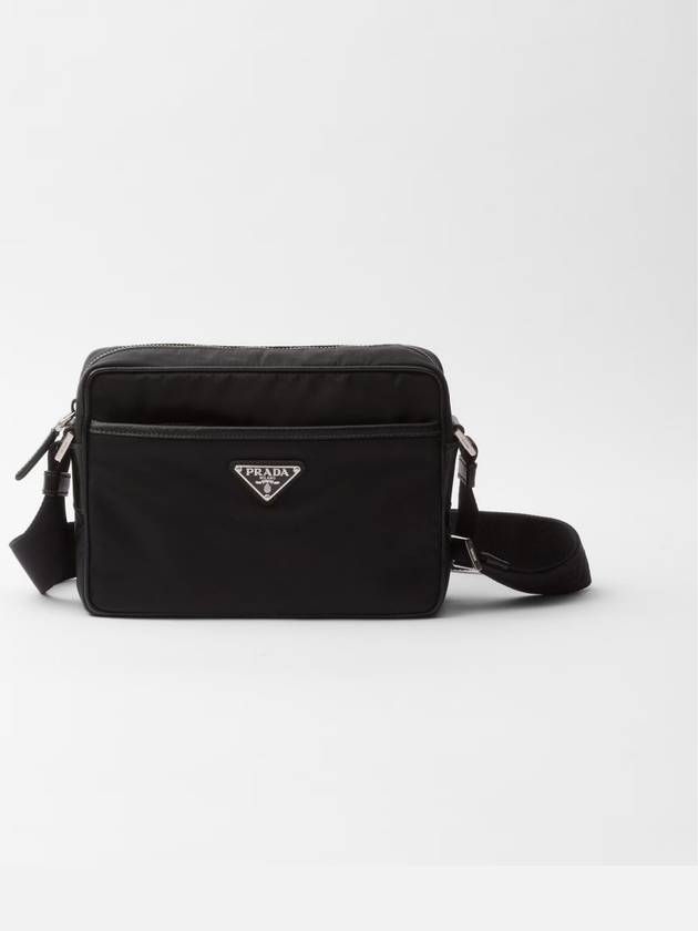 Re-Nylon Saffiano Leather Triangle Logo Cross Bag Black - PRADA - BALAAN 2