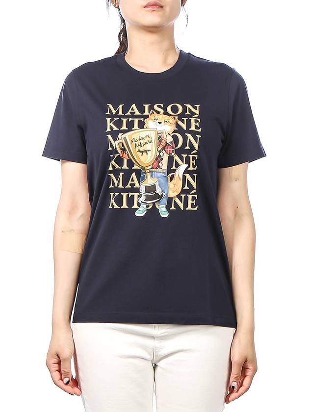 Women s Fox Champion Short Sleeve T Shirt LW00113KJ0008 NAVY - MAISON KITSUNE - BALAAN 1