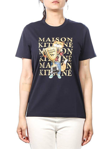 Women s Fox Champion Short Sleeve T Shirt LW00113KJ0008 NAVY - MAISON KITSUNE - BALAAN 1