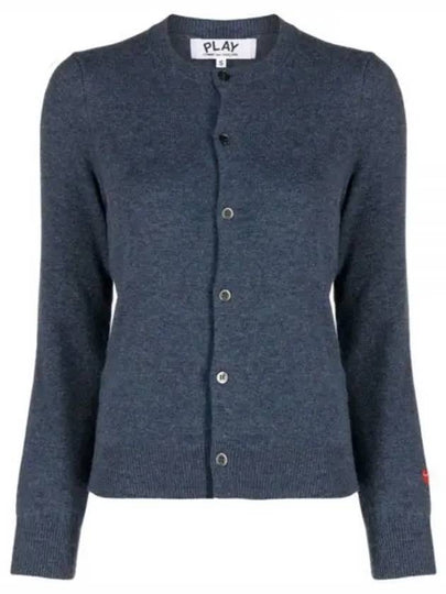 Small Red Heart Wappen Wool Cardigan Blue - COMME DES GARCONS - BALAAN 2