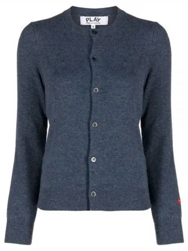 Small Red Heart Wappen Wool Cardigan Blue - COMME DES GARCONS - BALAAN 1