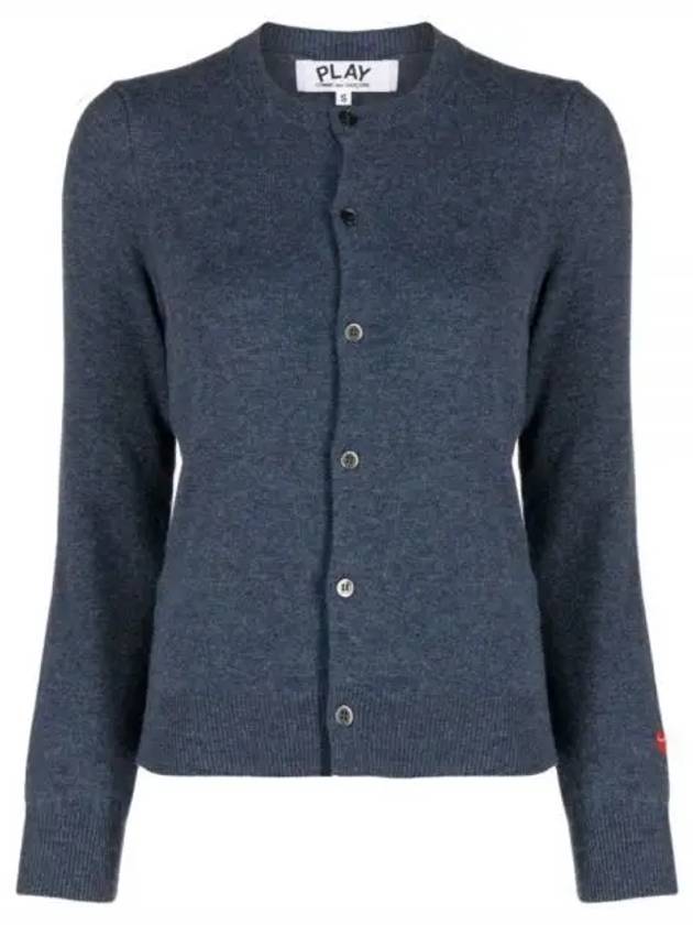 Small Red Heart Wappen Wool Cardigan Blue - COMME DES GARCONS - BALAAN 1