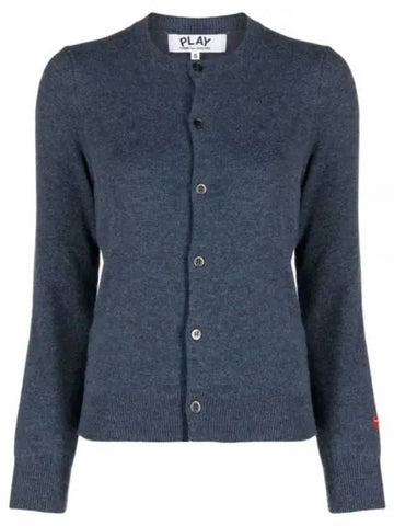 Small Red Heart Wappen Wool Cardigan Blue - COMME DES GARCONS - BALAAN 1