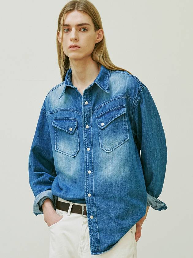 Washed Denim Western Shirt Blue - KND - BALAAN 8