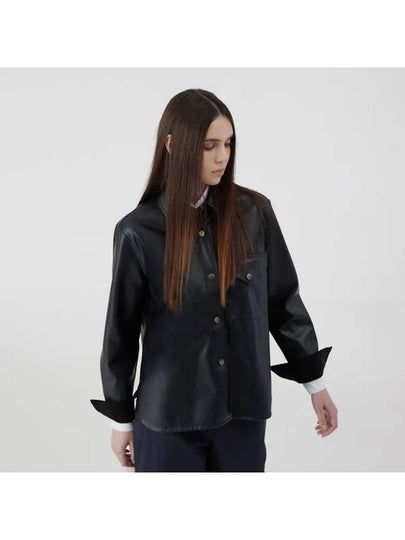 Outer Wrist Coloration Fake Leather Shirt Black - VOYONN - BALAAN 2