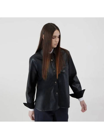 Outer Wrist Coloration Fake Leather Shirt Black - VOYONN - BALAAN 1