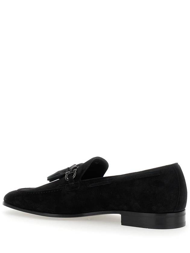 'Besile 2' Black Loafers With Gancini And Cord Detail In Suede Man - SALVATORE FERRAGAMO - BALAAN 2