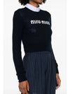 Print Logo Crop Wool Cashmere Knit Top Navy - MIU MIU - BALAAN 2