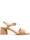 Chiara Block Heel Leather Sandal Heels Brown - CAMPER - BALAAN 1