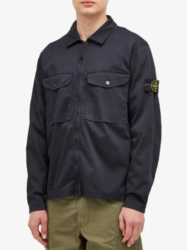 Organic Stretch Cotton Satin Long Sleeve Shirt Navy - STONE ISLAND - BALAAN 3