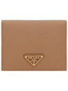 Gold Triangle Logo Saffiano Half Wallet Caramel - PRADA - BALAAN 3