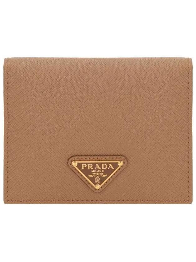 Gold Triangle Logo Saffiano Half Wallet Caramel - PRADA - BALAAN 3