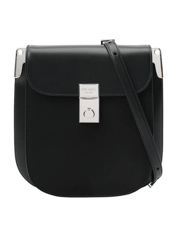 Women's Margit Leather Shoulder Bag Black - PRADA - BALAAN 1