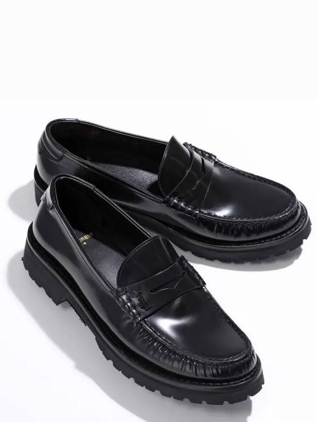 Women's Chunky Penny Slippers Smooth Leather Loafers Black - SAINT LAURENT - BALAAN 2