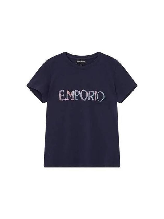 Women s Logo Embroidered Stretch T Shirt Navy - EMPORIO ARMANI - BALAAN 1