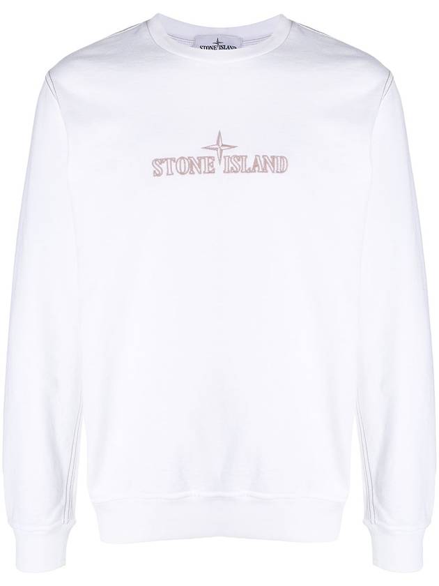 Logo Print Crew Neck Cotton Sweatshirt White - STONE ISLAND - BALAAN 1