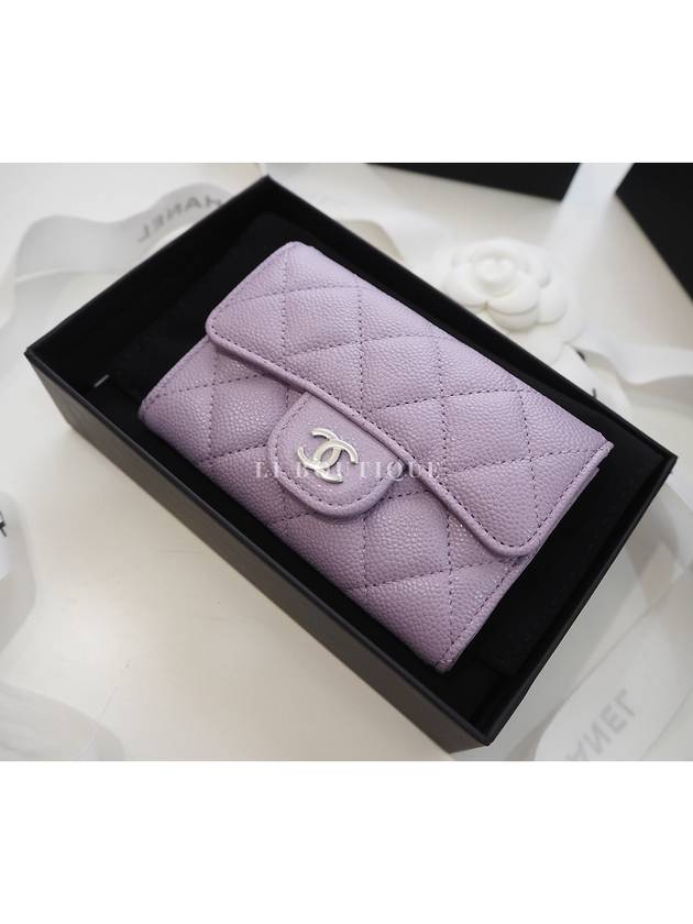 24 Classic Snap Flap Card Wallet Caviar Purple AP0214 - CHANEL - BALAAN 8