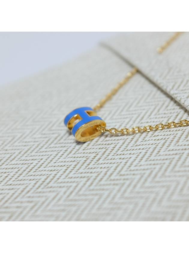 Mini Pop-Ache H Pendant Gold Necklace Blue Satre - HERMES - BALAAN.