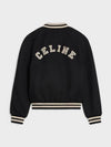 Teddy Embroidered Logo Textured Wool Bomber Jacket Black - CELINE - BALAAN 3