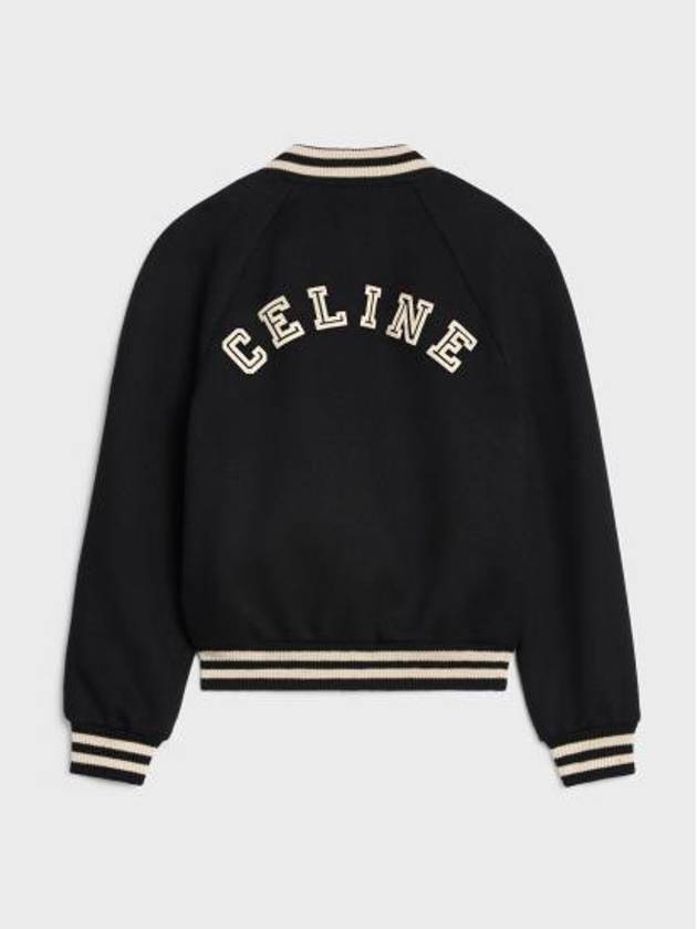 Teddy Embroidered Logo Textured Wool Bomber Jacket Black - CELINE - BALAAN 3