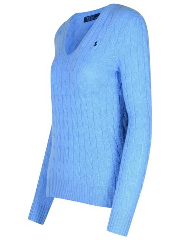 Kimberly Pony Logo Embroidered Cable Sweater Light Blue - POLO RALPH LAUREN - BALAAN 3