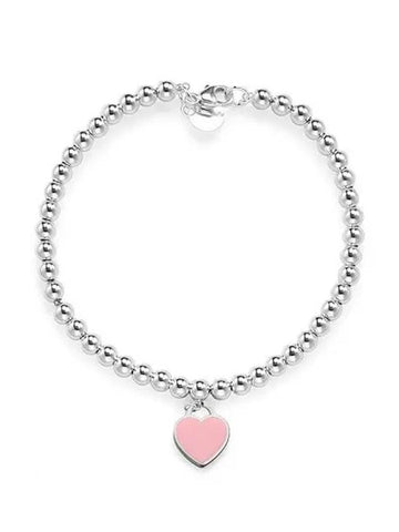 Women's Pink Heart Tag Bead Bracelet Silver - TIFFANY & CO. - BALAAN 1