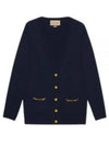 Women's Chain Embellished Cashmere Cardigan Blue - GUCCI - BALAAN 2