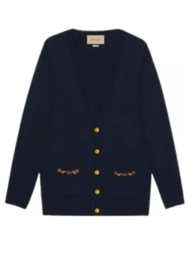 Women's Chain Embellished Cashmere Cardigan Blue - GUCCI - BALAAN 2