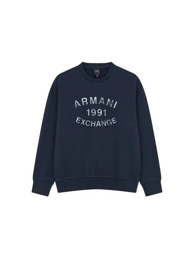 Men s Check Logo Patch Crew Neck Sweatshirt Navy 270196 - ARMANI EXCHANGE - BALAAN 1