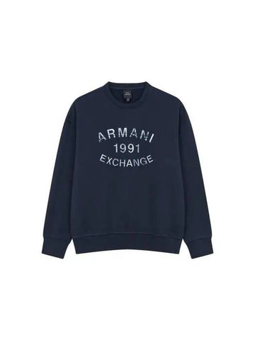 Men s Check Logo Patch Crew Neck Sweatshirt Navy 270196 - ARMANI EXCHANGE - BALAAN 1