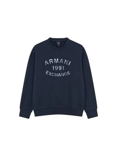 Men s Check Logo Patch Crew Neck Sweatshirt Navy 270196 - ARMANI EXCHANGE - BALAAN 1