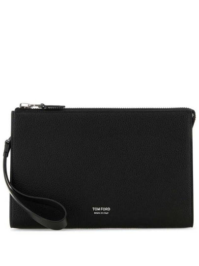 Pebble Logo Print Leather Clutch Bag Black - TOM FORD - BALAAN 2