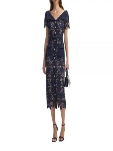 24 NAVY LACE OPEN NECK MIDI DRESS RS24126MBL - SELF PORTRAIT - BALAAN 1