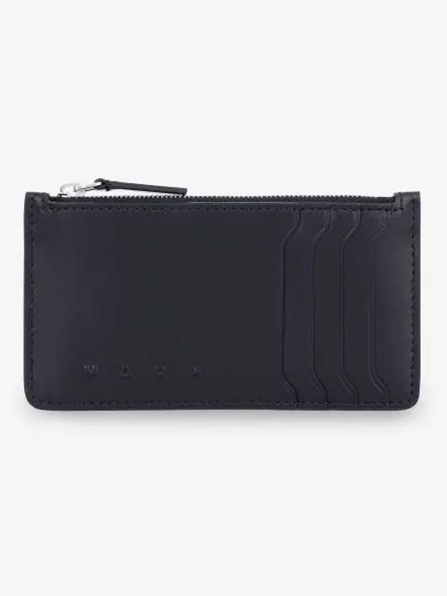 Logo Zipper Leather Card Wallet Black - MARNI - BALAAN 1