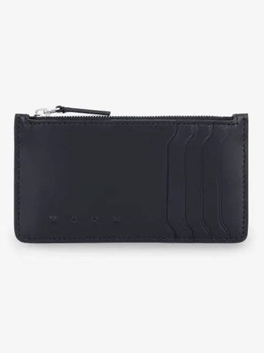 Logo Zipper Card Holder Black PFMI0103U0P529800N99 - MARNI - BALAAN 1