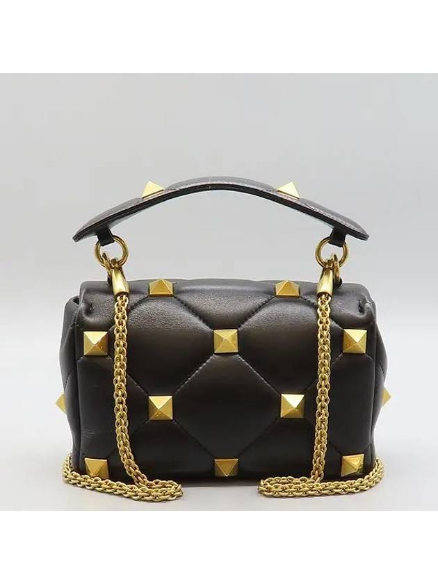 WW2B0182BSF Black Leather Roman Stud Chain Garavani L Size Tote and Shoulder Bag - VALENTINO - BALAAN 4